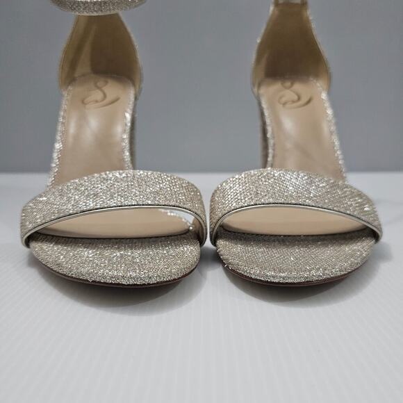 NEW Sam Edelman Yaro Sandal Heel Womens 11 Metallic Gold Sparkly Glam Mesh - Picture 6 of 13